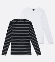 New Look Maternity 2 Pack Black Stripe and White Crew Tops